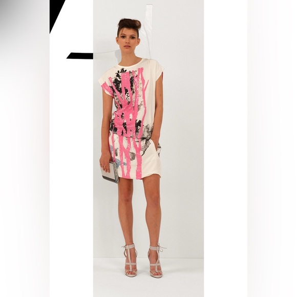 Vtg Diane Von Furstenberg DVF Tara White/Pink Sequin and Silk Dress - Picture 1 of 6